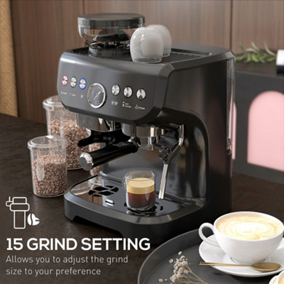 Espresso Coffee Machine w/ Integrated Bean Grinder & Steam Wand 15 Bar Pressure