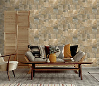 Essentia Wood Block Caramel Wallpaper