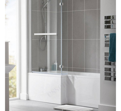 Essential Kensington L Shaped Shower Bath & Screen 1500 X 850mm Left Hand White