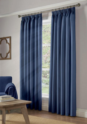 Essential Room Darkening Pencil Pleat Curtains Blue 117cm x 137cm