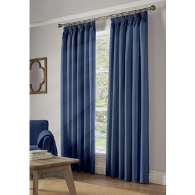 Essential Room Darkening Pencil Pleat Curtains Blue 117cm x 183cm