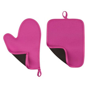 Essentials by Premier Hot Pink Oven Glove and Pot Holder Set