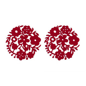 Essentials by Premier Red Felt Flower Design Placemats -Set of 2