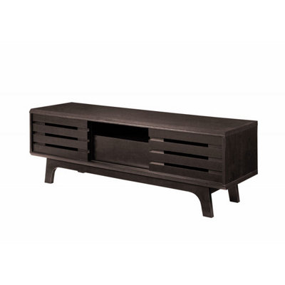 Essentials TV Cabinet with Sliding Slatted Door and Shelf in Wenge Wood Effect