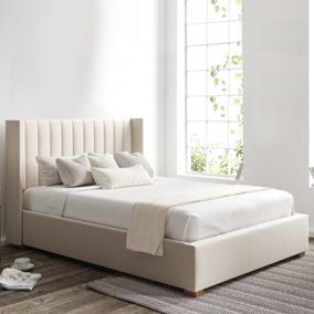 Essentials Winged Off White Ottoman - Double Bed Frame