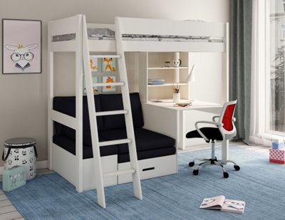 Estella WHITE - High with Desk/Futon (Black Futon)