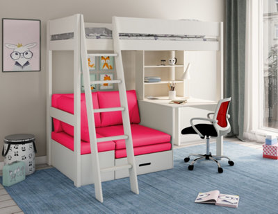 Estella WHITE - High with Desk/Futon (Pink Futon)