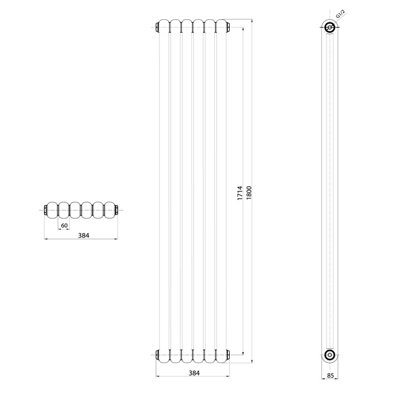 Estelle Grey Vertical Column Radiator - 1800x380mm