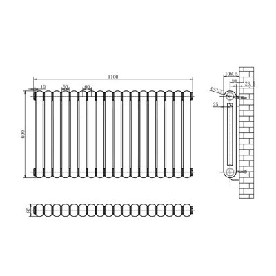 Estelle White Horizontal Column Radiator - 600x1100mm