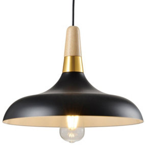 ESTHER - CGC Black Dome Ceiling Pendant Kitchen Island Light With Wood & Gold Accents