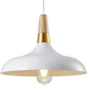 ESTHER - CGC Dove White Dome Ceiling Pendant Kitchen Island Light With Wood & Gold Accents