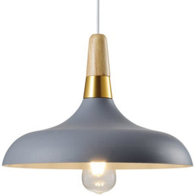 ESTHER - CGC Matt Grey Dome Ceiling Pendant Kitchen Island Light With Wood & Gold Accents