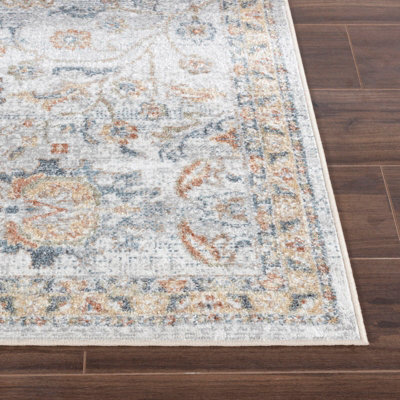 ESTHER Round Machine Washable Traditional Boho Grey/Oatmeal Area Rug 200 x 200 cm