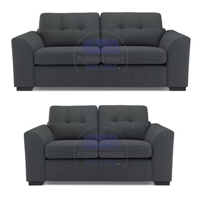 Esti Grey Linen Fabric 3 + 2 Seater Sofa Suite Fullback Set Button