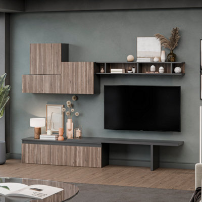 Estoril Moduler Modern TV Unit Wall Mount Floating Media Console Black ...