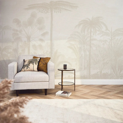 Etched Palms Mural Wallpaper in Neutral (300cm x 240cm)