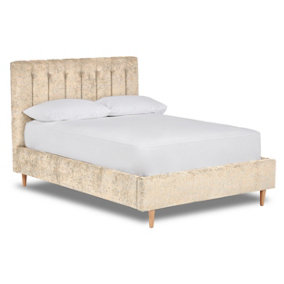 Eternal Contemporary Button-Backed Fabric Bed Base Only 4FT Small Double- Pavia Ivory