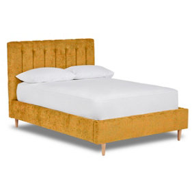 Eternal Contemporary Button-Backed Fabric Bed Base Only 4FT Small Double- Pavia Mustard