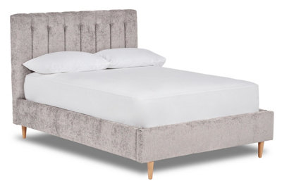 Eternal Contemporary Button-Backed Fabric Bed Base Only 4FT Small Double- Pavia Silver