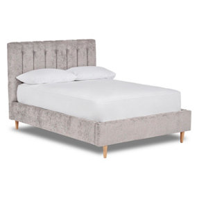 Eternal Contemporary Button-Backed Fabric Bed Base Only 4FT Small Double- Pavia Silver