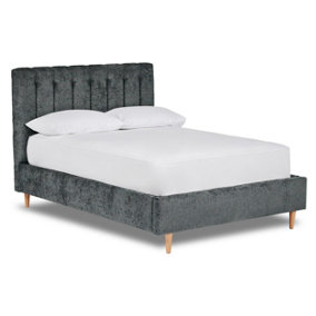 Eternal Contemporary Button-Backed Fabric Bed Base Only 5FT King- Pavia Charcoal