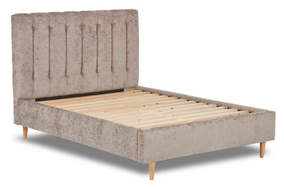 Eternal Contemporary Button-Backed Fabric Bed Base Only 5FT King- Pavia Dove