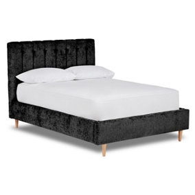 Eternal Contemporary Button-Backed Fabric Bed Base Only 5FT King- Pavia Ebony
