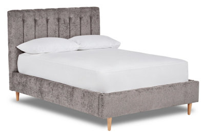 Eternal Contemporary Button-Backed Fabric Bed Base Only 5FT King- Pavia Titan
