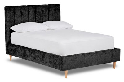 Eternal Contemporary Button-Backed Fabric Bed Base Only 6FT Super King- Pavia Ebony