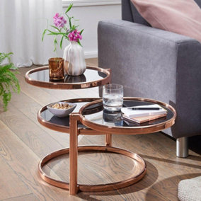 Eternity Coffee Table with Swivel Motion, Metal Copper/Black Glass