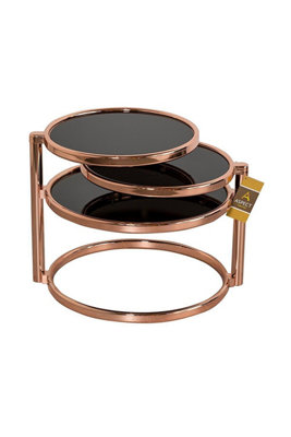 Eternity Coffee Table with Swivel Motion, Metal Copper/Black Glass