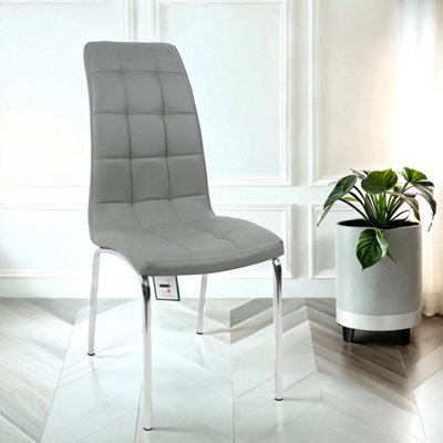 Eterno Faux Leather Luxurious Light Grey Dining Chair With Silver Legs