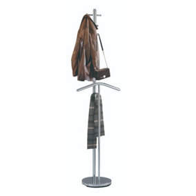 ETHAN FREE STANDING COAT STAND W/ SUIT BUTLER/SILVER CLOTHES VALET STAND