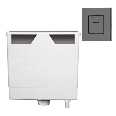 Ether Compact Concealed Dual Flush Cistern with Gun Grey Square Flush Button