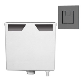 Ether Compact Concealed Dual Flush Cistern with Gun Grey Square Flush Button