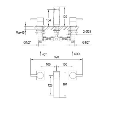 Etna Polished Chrome 3 Hole Deck-mounted Basin Mixer Tap
