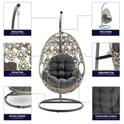 Etna Sunburst Garden Outdoor PE Rattan Hanging Swinging Egg Chair - 3