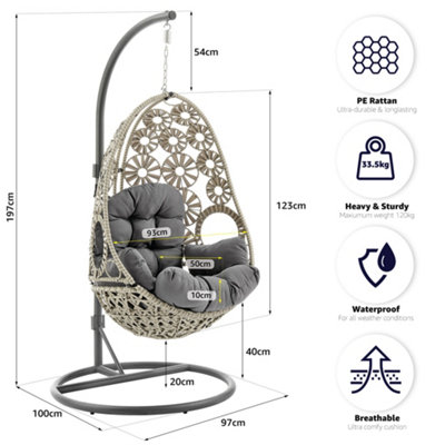 Etna Sunburst Garden Outdoor PE Rattan Hanging Swinging Egg Chair - 8