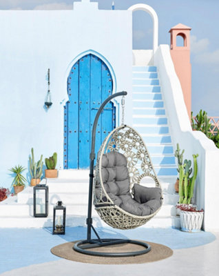 Etna Sunburst Garden Outdoor PE Rattan Hanging Swinging Egg Chair - 9