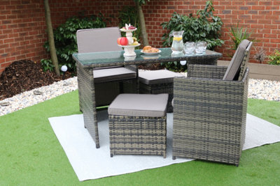 ETON GREY 4 SEATER RATTAN GARDEN CUBE ARMCHAIR WITH TABLE SET