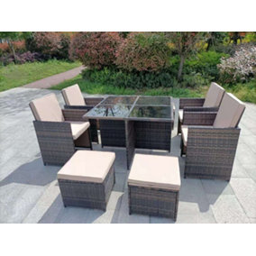 ETON RATTAN GARDEN 8 SEATER CUBE SET IN BROWN WITH RAIN COVER