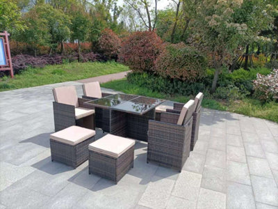 ETON RATTAN GARDEN 8 SEATER CUBE SET IN BROWN WITH RAIN COVER DIY at B Q