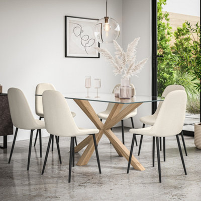 Etta Glass Dining Table And Chairs Glass Top w Solid Oak Legs