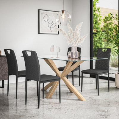 Etta Glass Dining Table And Chairs - Glass Top w Solid Oak Legs + Monza ...