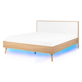 EU Double Size Bed LED Light Wood SERRIS
