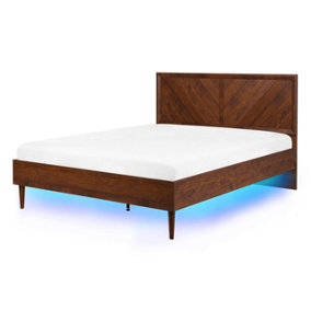 EU Double Size Bed with LED Dark Wood MIALET
