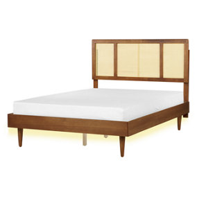 EU Double Size Bed with LED Light Wood AURAY