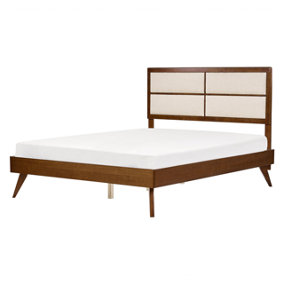 EU King Size Bed Dark Wood and Beige POISSY