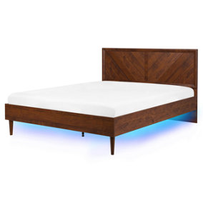 EU King Size Bed with LED Dark Wood MIALET