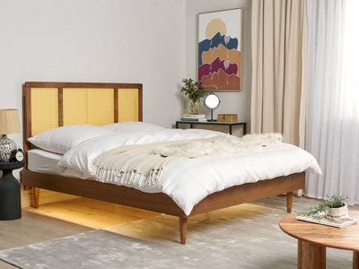 EU King Size Bed with LED Light Wood AURAY